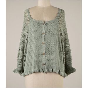 Miracle Sage Green Button Down Knit Top Med